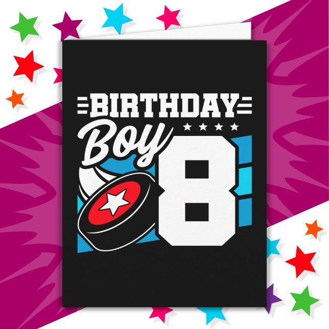 8 Year Old Hockey Party Theme 8th Birthday Boy Card (Creator Uploaded)