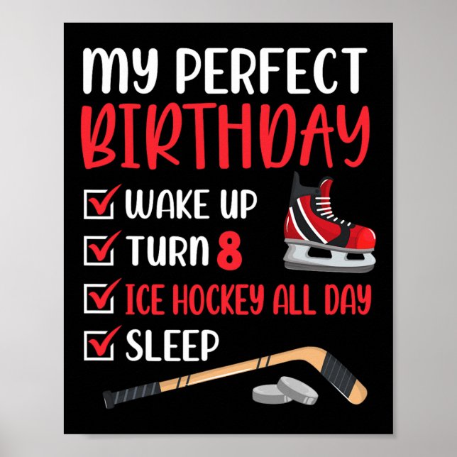 8 Year Old Ice Hockey Birthday Party 8th Boy Bday  Poster (Front)