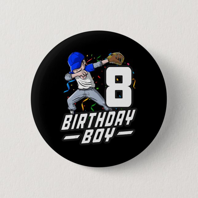 8 Year Old Kids Boys 8th Birthday Baseball Dabbing 6 Cm Round Badge (Front)