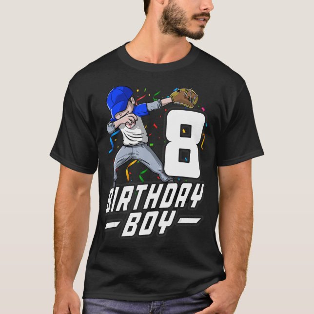 8 Year Old Kids Boys 8th Birthday Baseball Dabbing T-Shirt (Front)