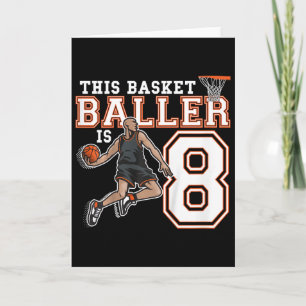 8 Year Old Sketll Birthday Party Hoops Player 8th Card