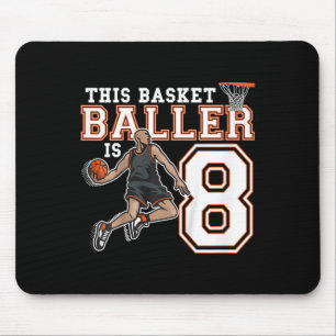 8 Year Old Sketll Birthday Party Hoops Player 8th Mouse Mat