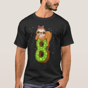 8 Year Old Sloth 8th Birthday Girl Party Cute Slot T-Shirt