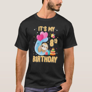 8 Year Old Sloth 8th Birthday Girl Party Cute Slot T-Shirt