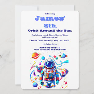 8 Year Old Space Birthday Custom Astronaut Orbit Invitation