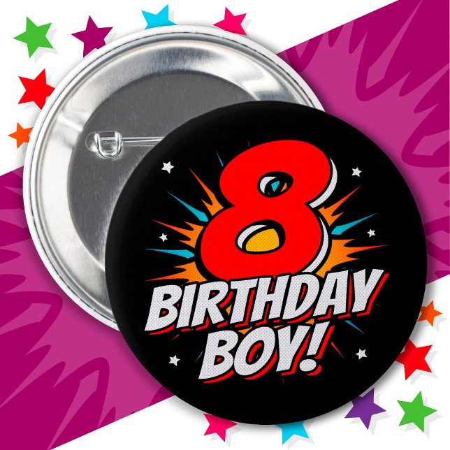 8 Year Old Superhero Birthday Boy 8th Birthday 6 Cm Round Badge (Creator Uploaded)