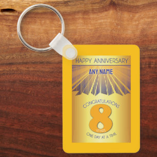 8 Year Sober Anniversary Golden Ray 12 Step Key Ring