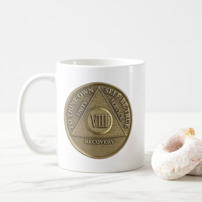 8  Year Sober Medallion Coin Happy Anniversary Coffee Mug (With Donut)