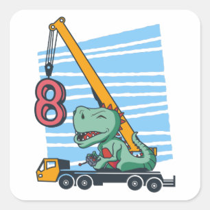 8 years 8th Birthday Mobile Crane Dinosaur Square Sticker