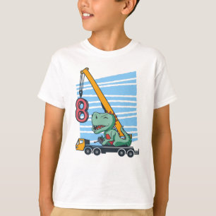 8 years 8th Birthday Mobile Crane Dinosaur T-Shirt