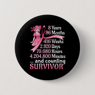 8 Years 96 Months And Counting Breast Cancer Survi 6 Cm Round Badge