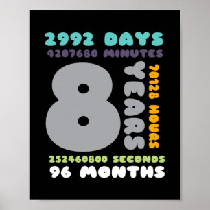 8 Years Birthday Gift Girl Boy Party Poster