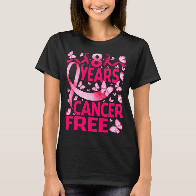 8 Years Breast Cancer Free Survivor Butterfly T-Shirt (Front)
