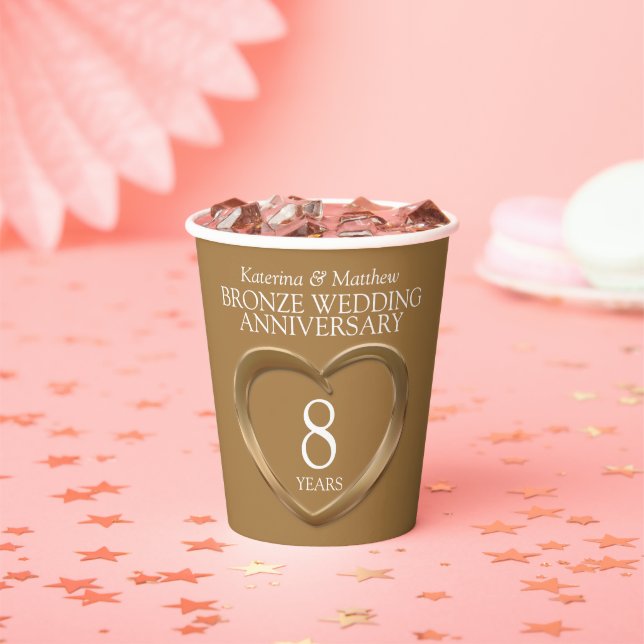 8 years bronze Wedding anniversary heart Paper Cups (Insitu)