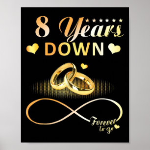 8 Years Down Forever To Go Couple 8th Wedding Anni Poster
