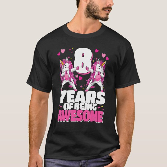 8 Years Of Being Awesome 8th Birthday Dabbing Unic T-Shirt (Front)