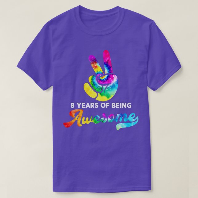 8 Years Of Being Awesome Tie Dye Birthday T-Shirt (Design Front)