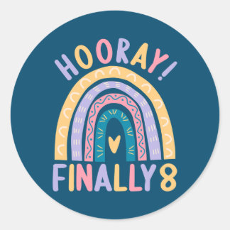 8 Years old 8 birthday outfit Boy girl Rainbow  Classic Round Sticker