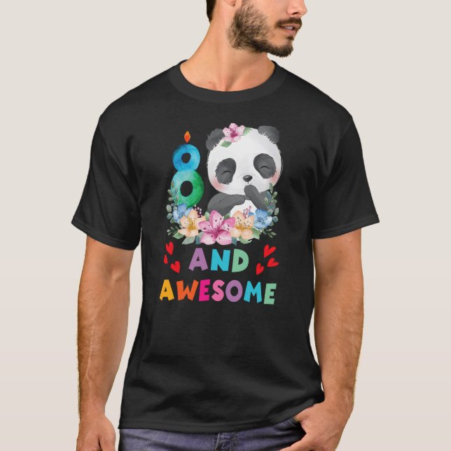 8 Years Old 8th Birthday Panda Unicorn Girl Party  T-Shirt (Front)