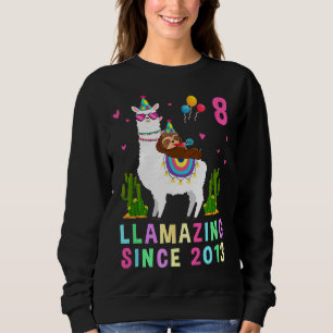 8 Years Old 8th Birthday Sloth Riding Llama Girls Sweatshirt