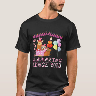 8 Years Old 8th Birthday Sloth Riding Llama Girls T-Shirt