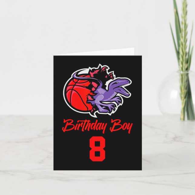 8 Years Old Birthday Boy For Basketball And Dinosa Card (Front)
