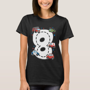 8 Years Old Birthday Kid Ambulance Fire Truck Poli T-Shirt