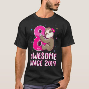 8 Years Old Cute Pink Sloth 8th Birthday Girl Kids T-Shirt