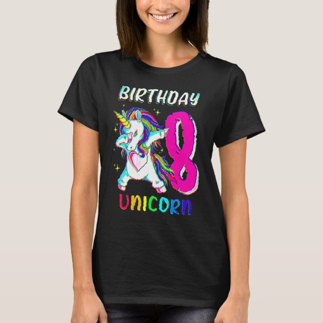 8 Years Old Girl Dabbing Unicorn 8th Birthday Unic T-Shirt (Front)