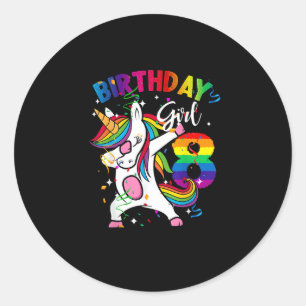 8 Years Old Kid 8th Birthday Gift Dabbing Unicorn  Classic Round Sticker