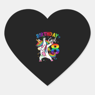 8 Years Old Kid 8th Birthday Gift Dabbing Unicorn  Heart Sticker