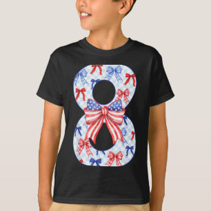 8 Years Old Kids Flag Bow 4th of July 8th Birthday T-Shirt