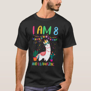 8 Years Old Llamazing Birthday Girl 8th Cute Llama T-Shirt