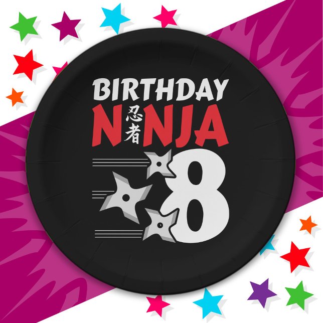 8 Years Old Ninja Party Stars Kids 8th Birthday Paper Plate (Creator Uploaded)