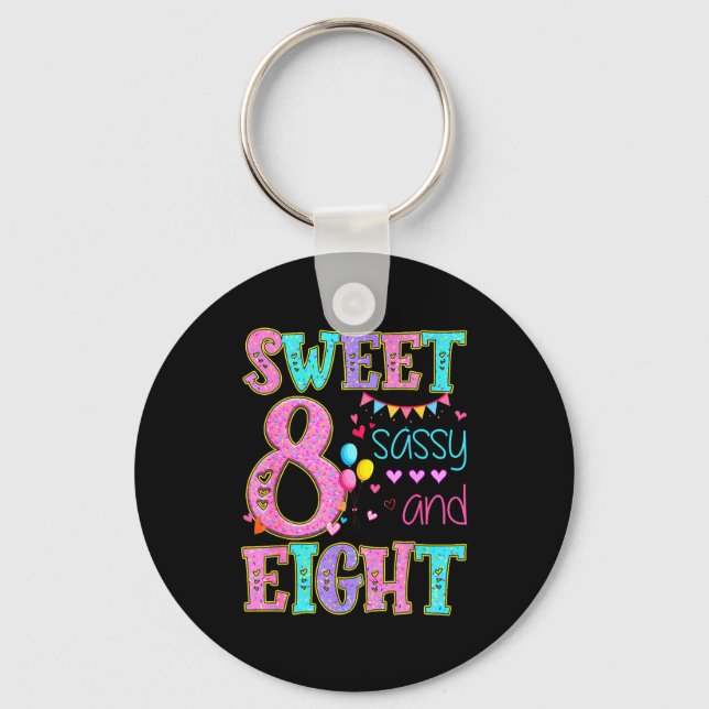 8 Years Old Sweet Sy And Eight Birthday Girl Donut Key Ring (Front)