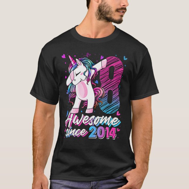 8 Years Old  Unicorn Dabbing 8th Birthday Girl Uni T-Shirt (Front)