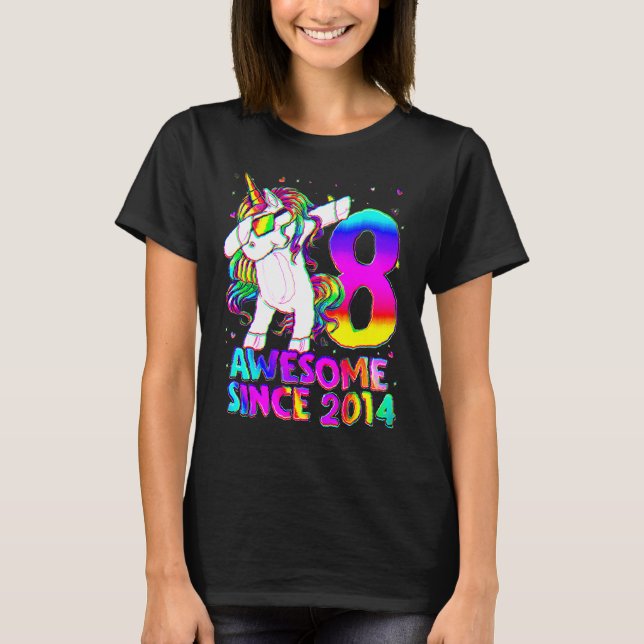 8 Years Old Unicorn Dabbing 8th Birthday Girl Unic T-Shirt (Front)