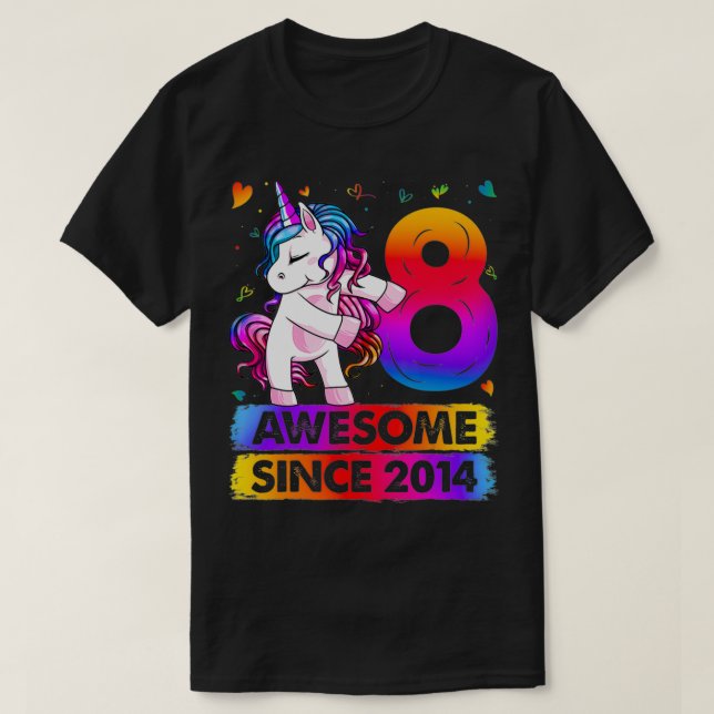 8 Years Old Unicorn Flossing 8th Birthday Girl Uni T-Shirt (Design Front)