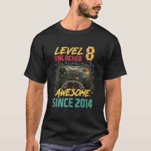 8 Yrs Old Level 8 Unlocked Video Gamer 8 Birthday T-Shirt