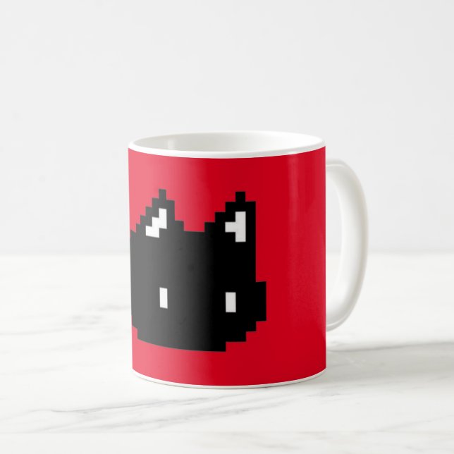 8bit Black Cat Red Coffee Mug (Front Right)