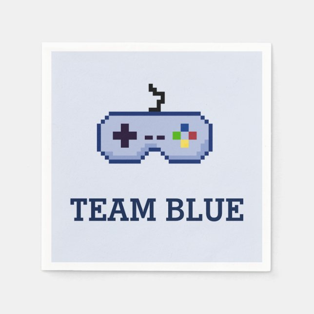8bit Gamer Gender Reveal Team Blue Napkin (Front)