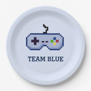 8bit Gamer Gender Reveal Team Blue Paper Plate