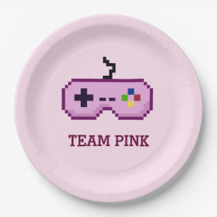 8bit Gamer Gender Reveal Team Pink Paper Plate