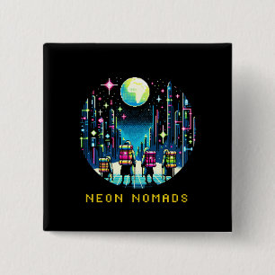8bit Neon Nomads - Cyberpunk City Adventure 15 Cm Square Badge
