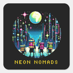 8bit Neon Nomads - Cyberpunk City Adventure Square Sticker