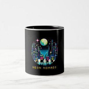 8bit Neon Nomads - Cyberpunk City Adventure Two-Tone Coffee Mug