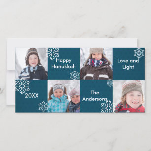 8H Squares Blue Snow - Hanukkah Photo Card