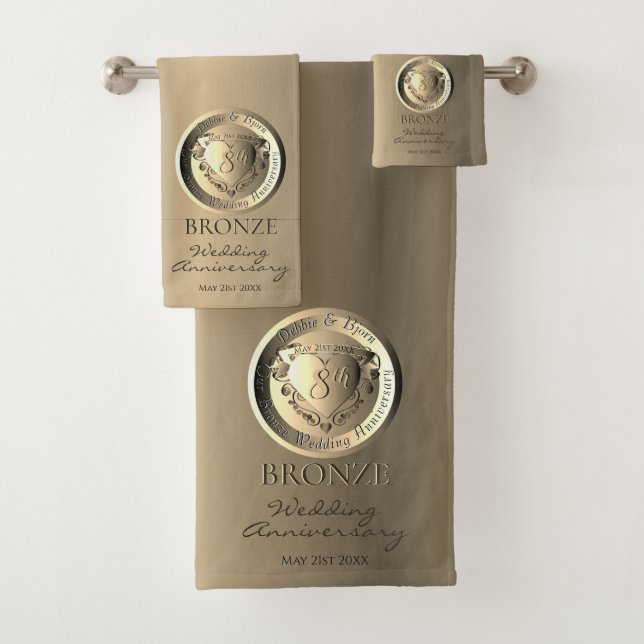 8th,19th Wedding Anniversary Bronze Medallion  Bat Bath Towel Set (Insitu)