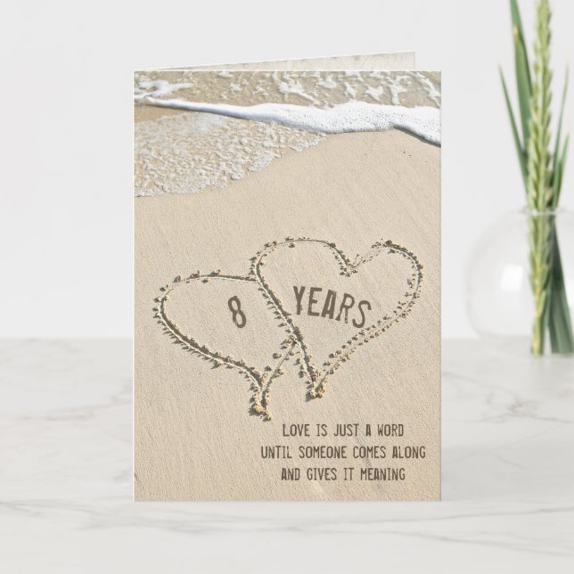 8th Anniversary Beach Hearts Card (Front)