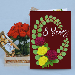 8th Anniversary Card – Burgundy & Yellow Florals 